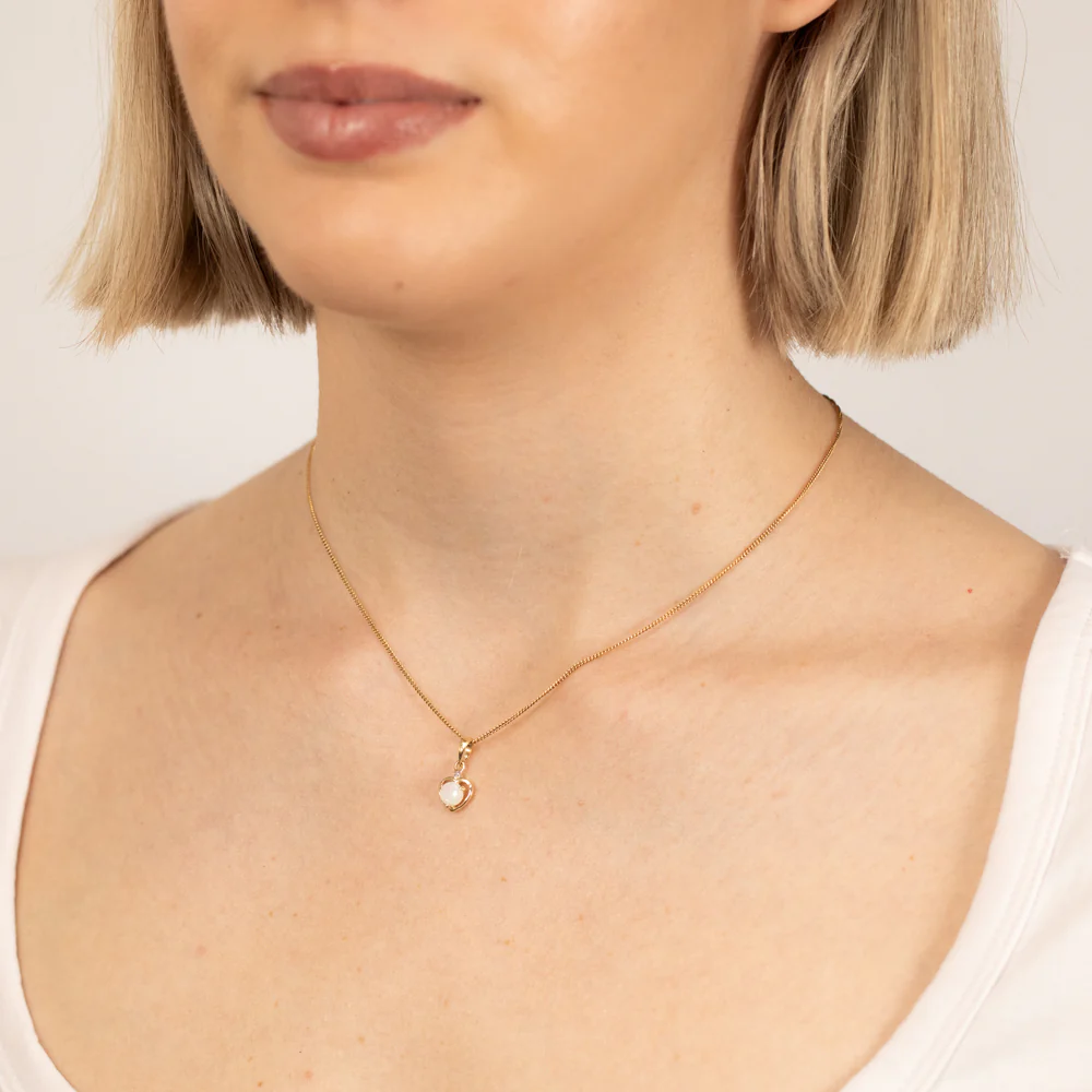 Natural Round 5mm Opal Heart Shaped Diamond Pendant in 9ct Yellow Gold - Image 2
