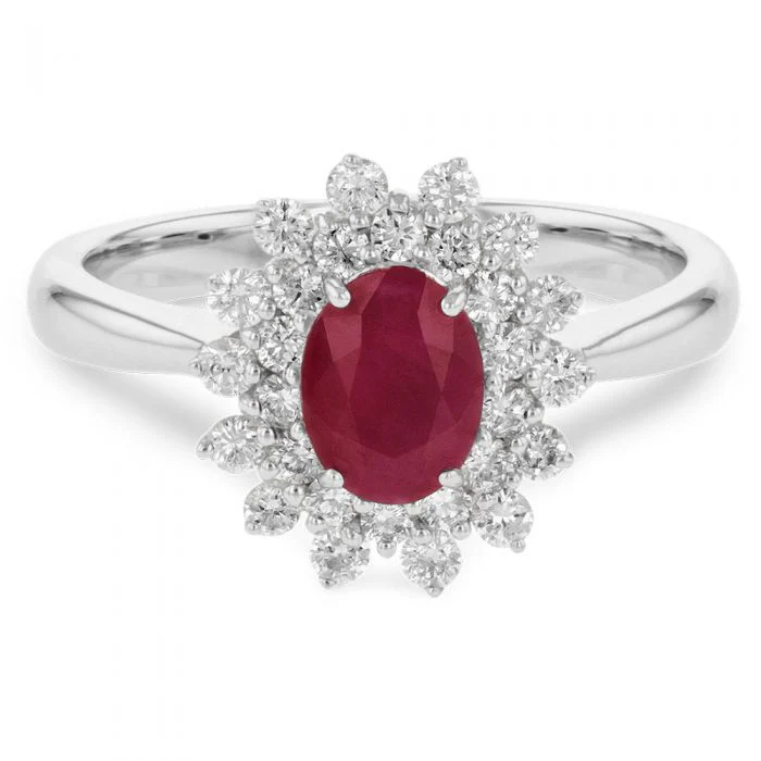 Natural Ruby & 0.51ct Diamond Cluster Ring in 18ct White Gold - Image 2
