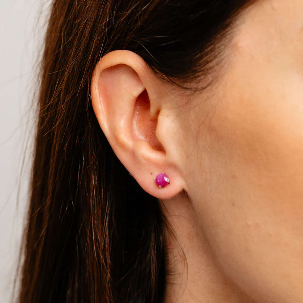 Natural Ruby Stud Earrings in Sterling Silver - Image 2