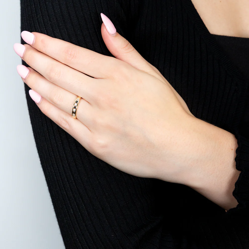 Natural Sapphire and  Zirconia Channel Set Ring in 9ct Yellow Gold - Image 3