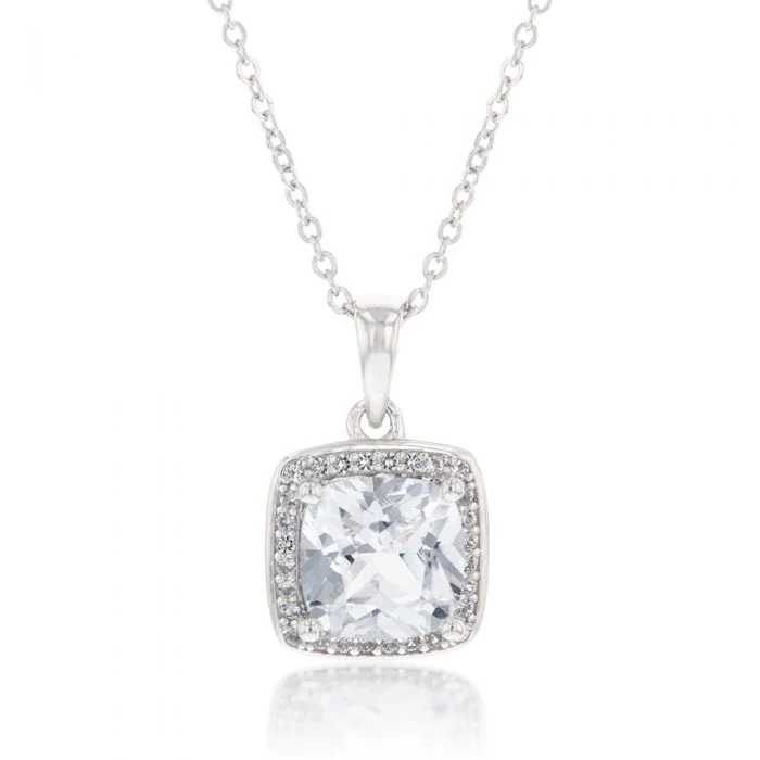 Natural White Sapphire Cushion Cut Pendant and Earring Set on Chain in Silver - Image 3