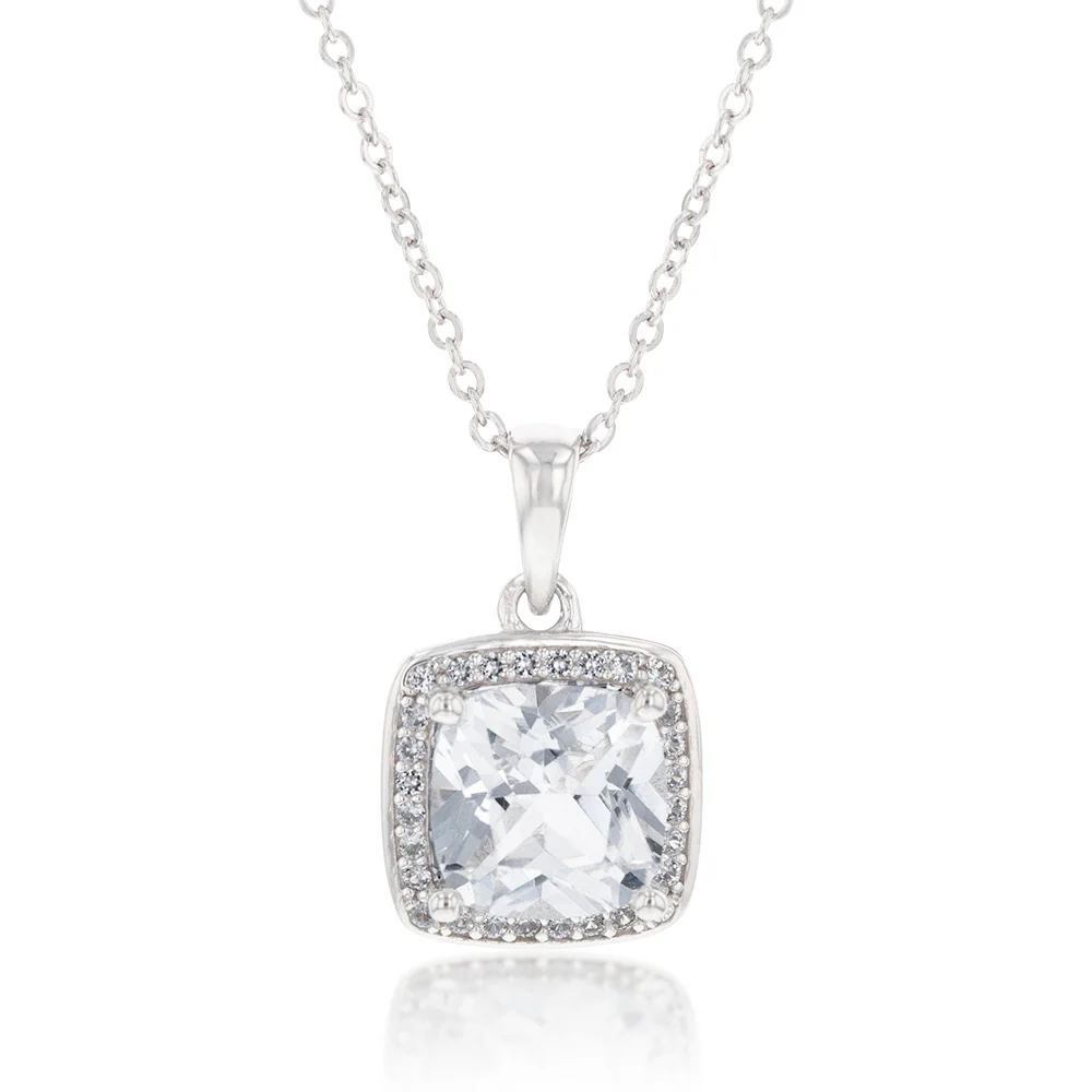 Natural White Sapphire Cushion Cut Pendant and Earring Set on Chain in Silver - Image 4
