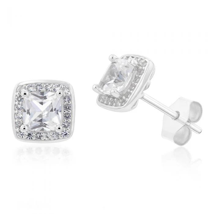 Natural White Sapphire Cushion Cut Pendant and Earring Set on Chain in Silver - Image 5