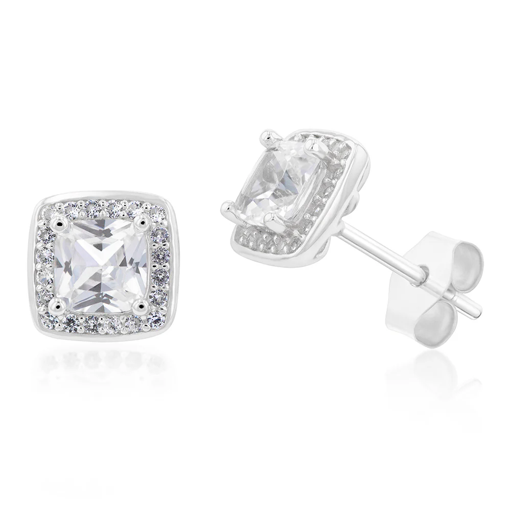 Natural White Sapphire Cushion Cut Pendant and Earring Set on Chain in Silver - Image 6