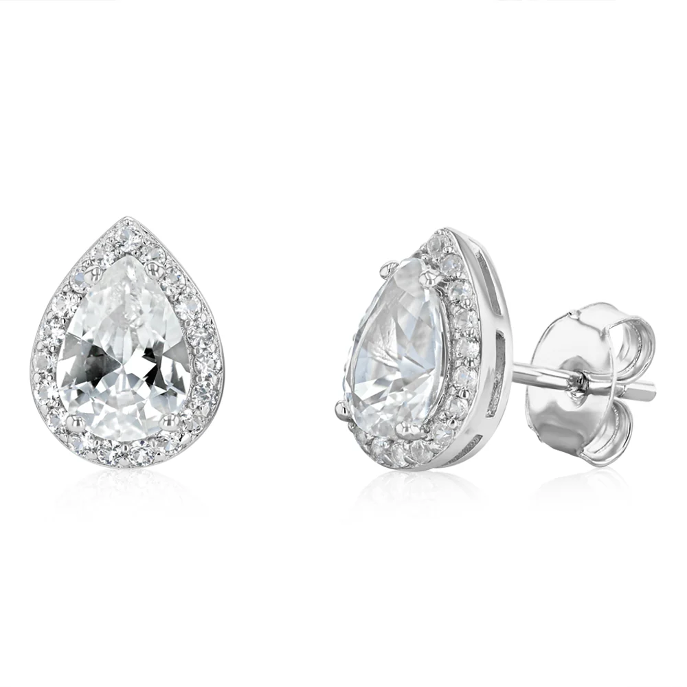 Natural White Sapphire Pear Shaped Pendant and Earring Set Sterling Silver - Image 2