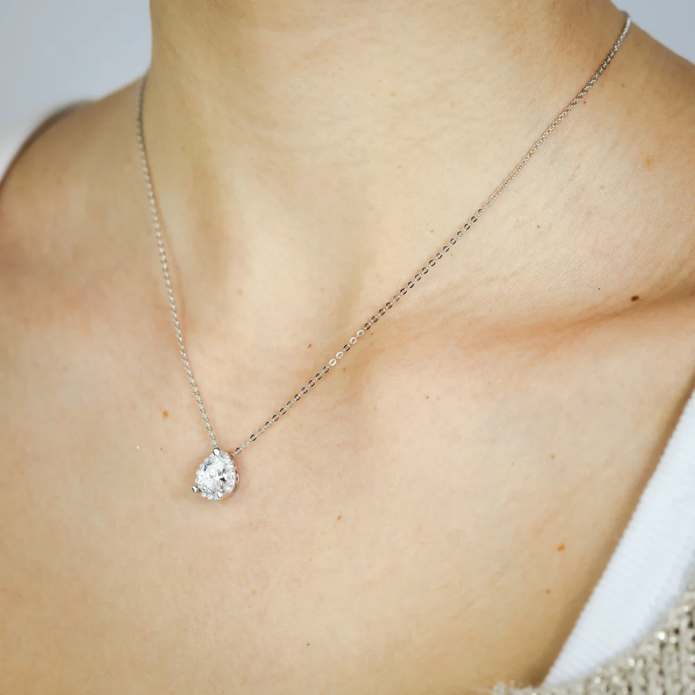 Natural White Sapphire Pear Shaped Pendant and Earring Set Sterling Silver - Image 4
