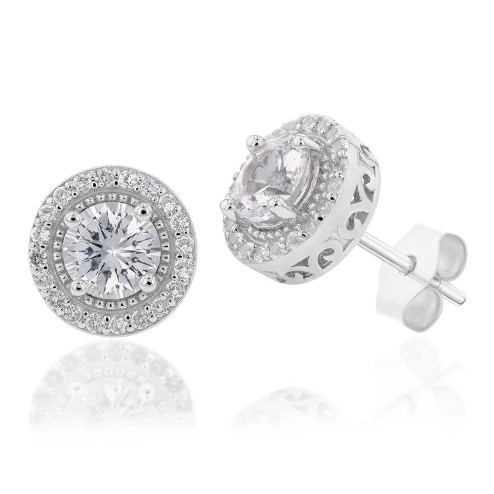 Natural White Sapphire Pendant and Earring Set on Chain in Sterling Silver - Image 3