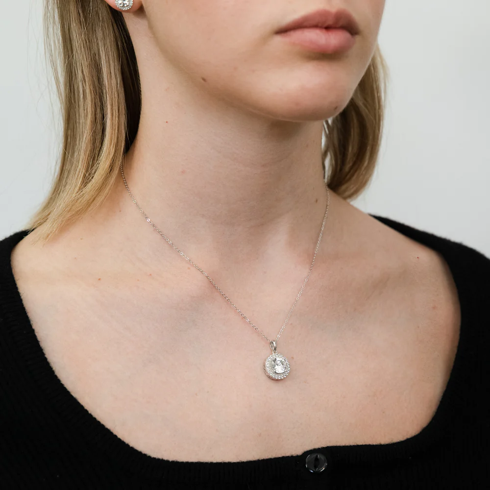 Natural White Sapphire Pendant and Earring Set on Chain in Sterling Silver - Image 5