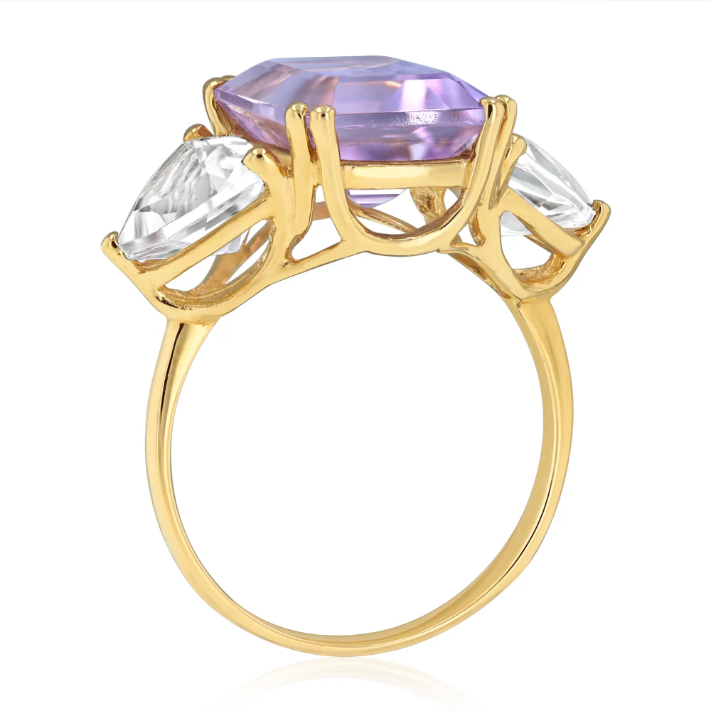 Natural White Topaz and Amethyst Ring in 9ct Yellow Gold - Image 3
