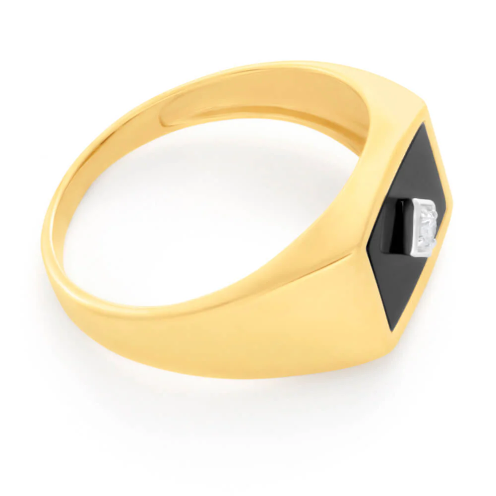 Onyx and Diamond Gents Ring in 9ct Yellow Gold - Image 2