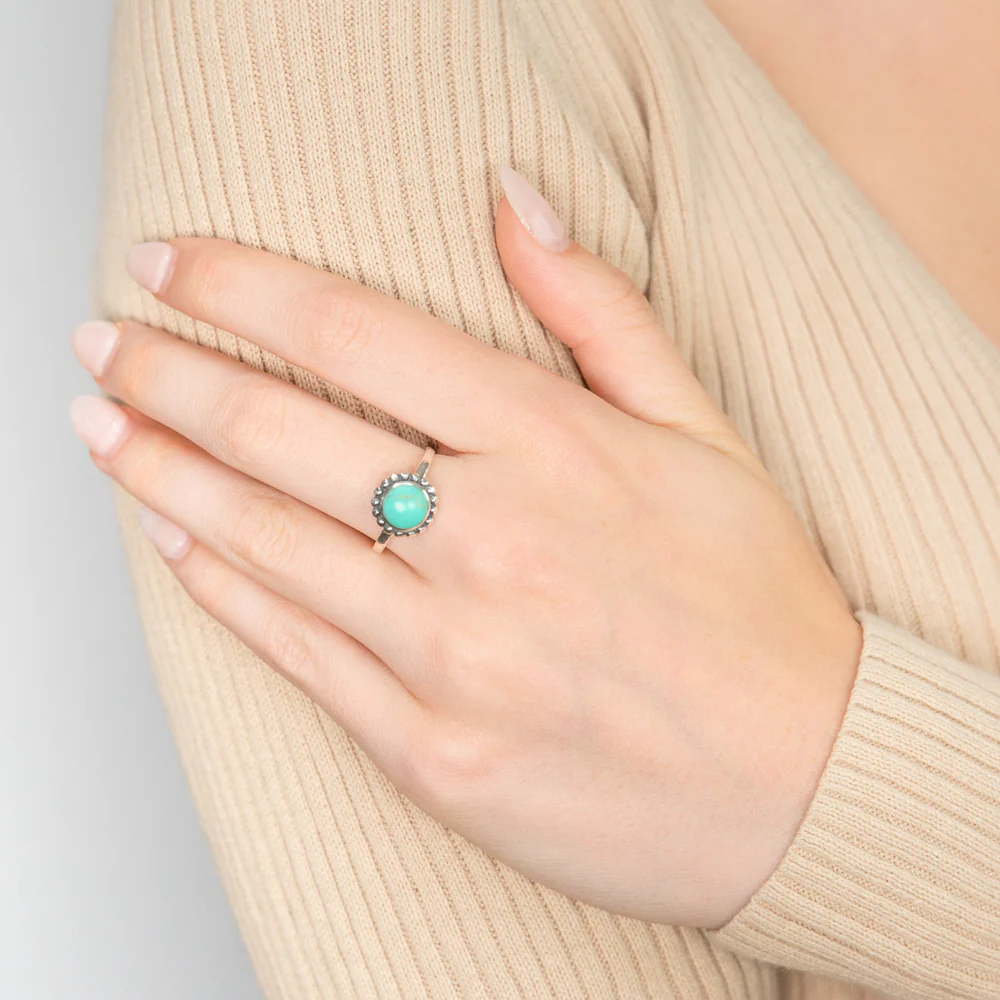 Oxidised Sterling Silver Created Turquoise Ring - Image 2