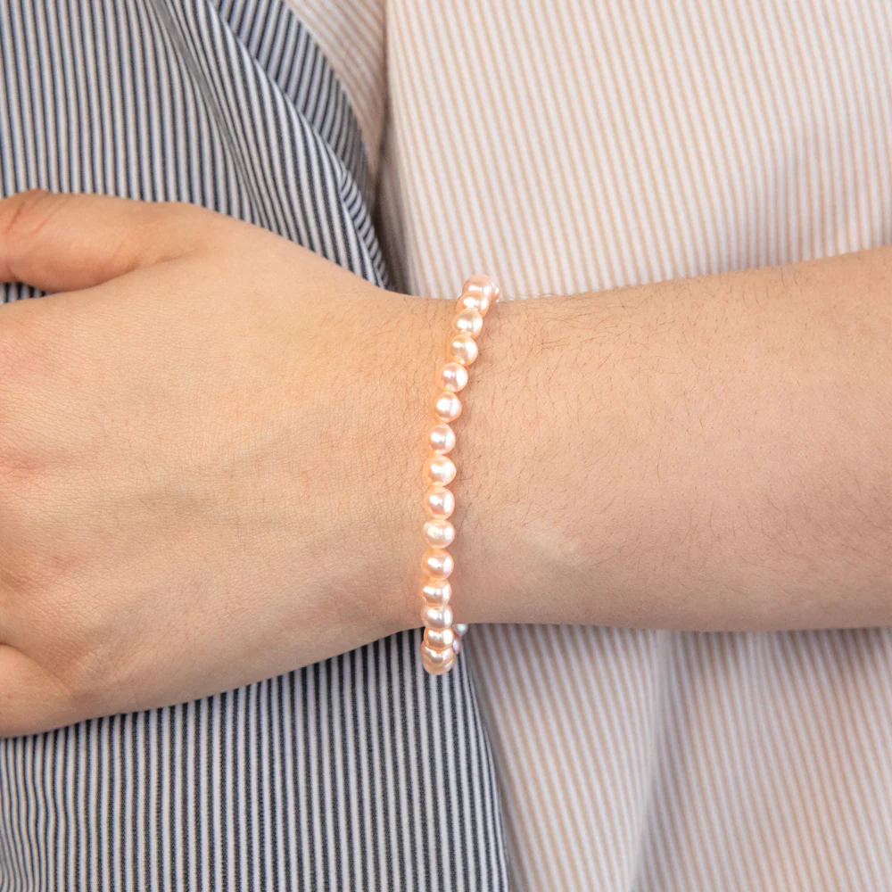 Pink Freshwater Pearl Stretch 18cm Stretch Bracelet - Image 2