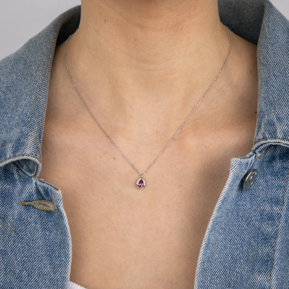 Pink Topaz and Diamond Pendant in 9ct White Gold - Image 2