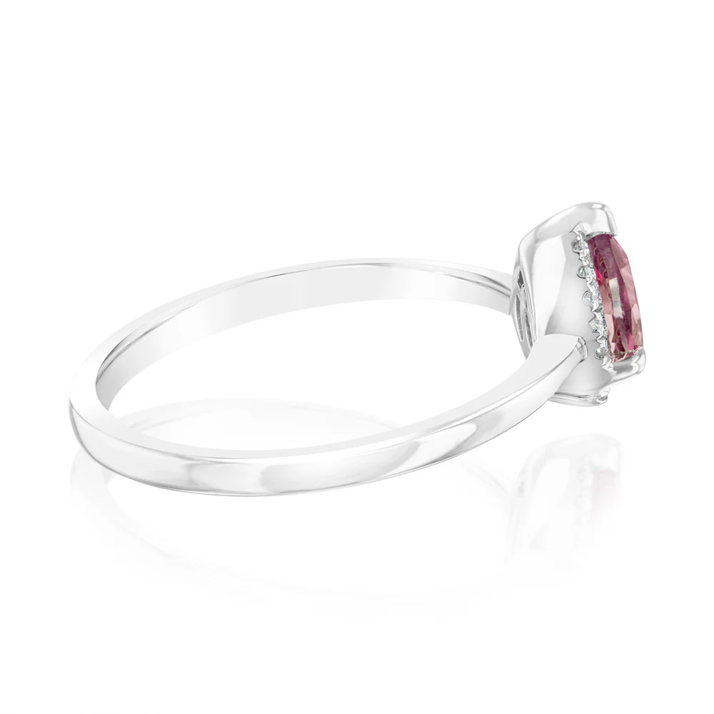Pink Topaz and Diamond Ring in 9ct White Gold - Image 2