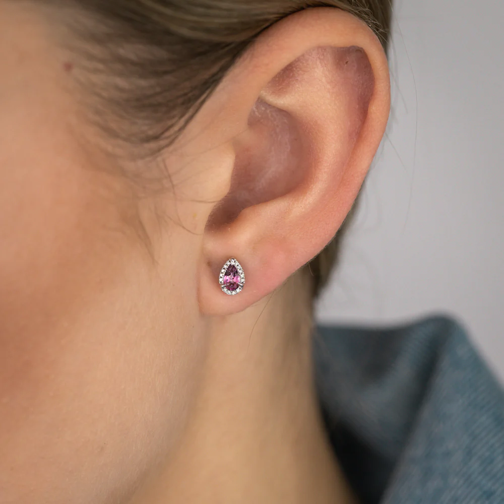 Pink Topaz and Diamond Stud Earrings in 9ct White Gold - Image 2
