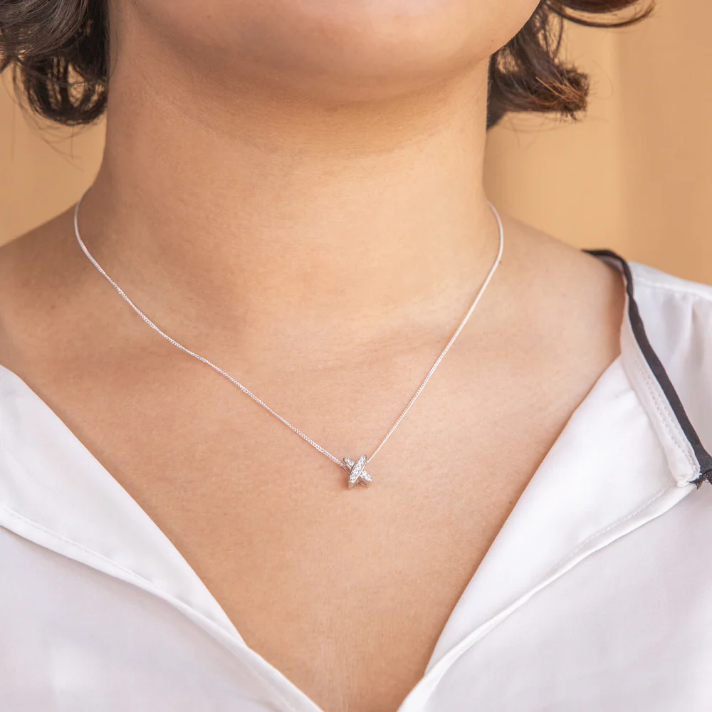 Rhodium Plated Sterling Silver Cubic Zirconia 9mm Cross Pendant - Image 2