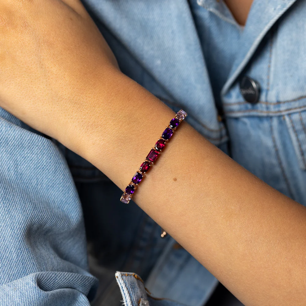 Rhodolite and Pink Amethyst Bolo Bracelet in Rose Gold Plated Sterling Sterling - Image 3