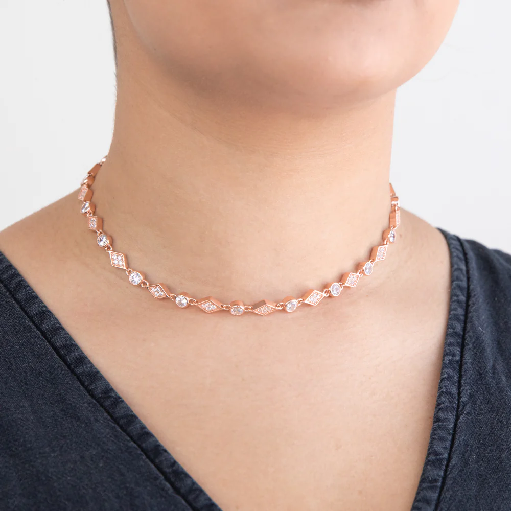 Rose Gold Plated Cubic Zirconia Fancy Choker Chain - Image 4