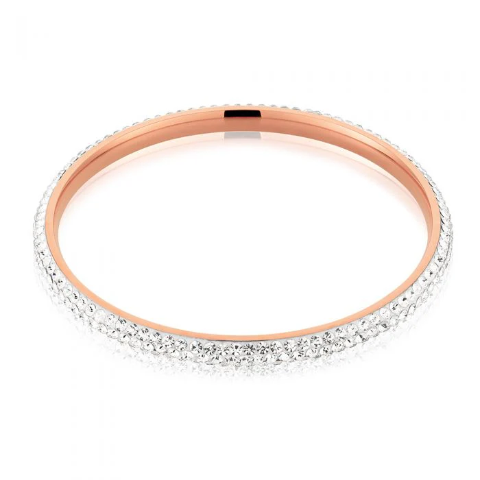 Rose Gold Plated Stainless Steel Crystal Bangle 65mm - Image 2