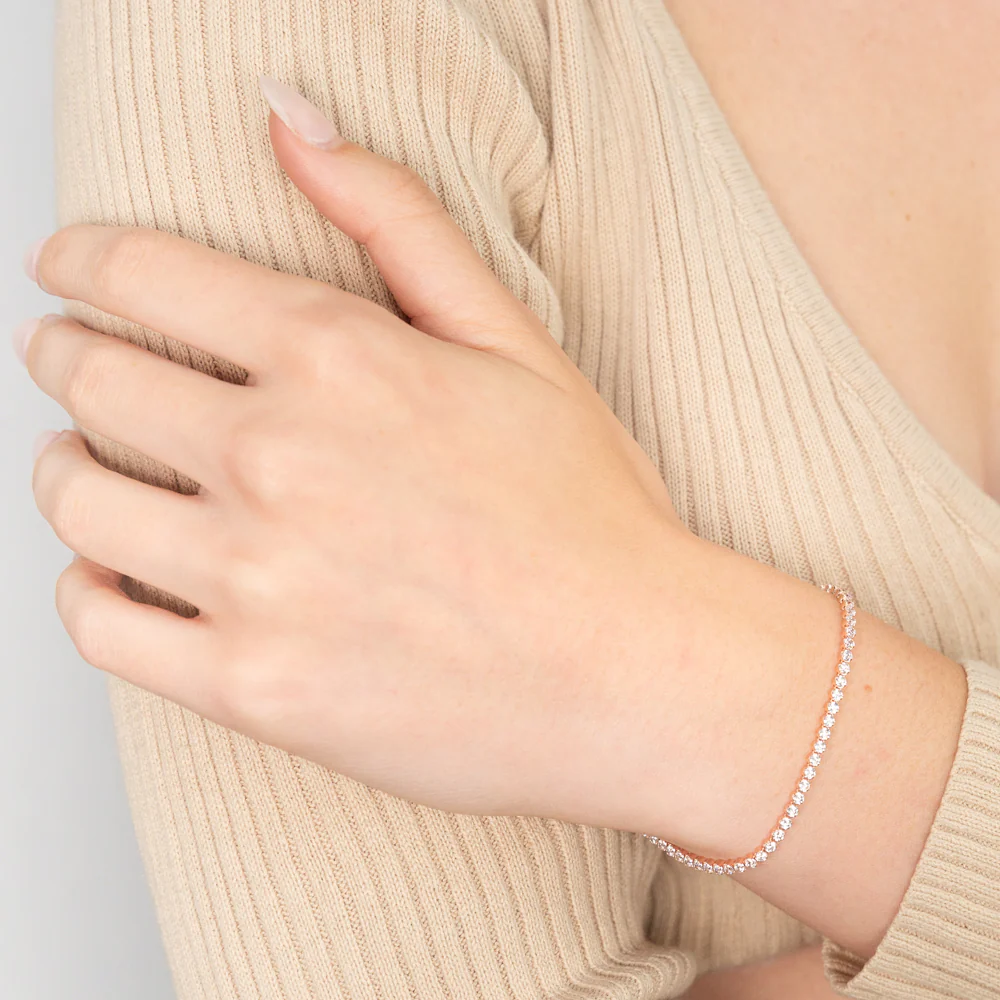 Rose Gold Plated Sterling Silver Cubic Zirconia 19cm Tennis Bracelet - Image 3