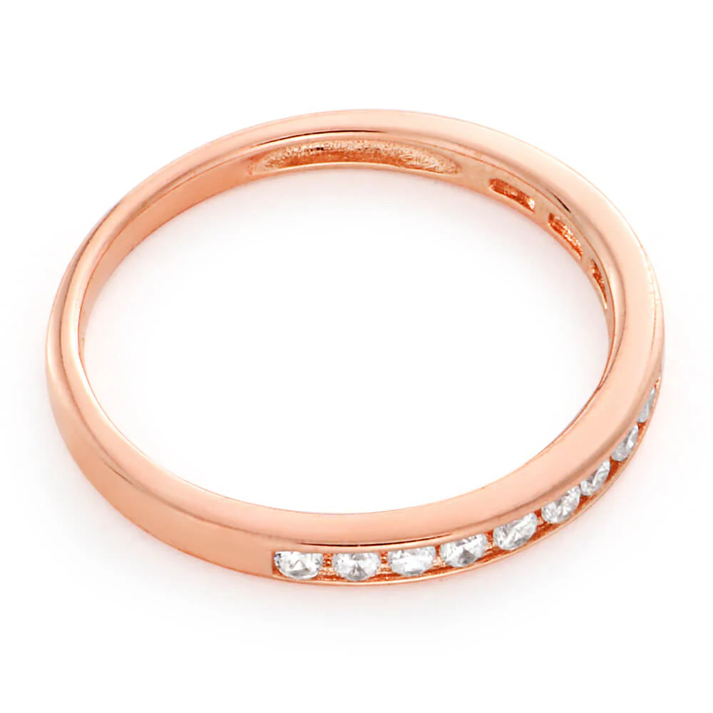 Rose Gold Plated Sterling Silver Cubic Zirconia Channel Set Ring - Image 2