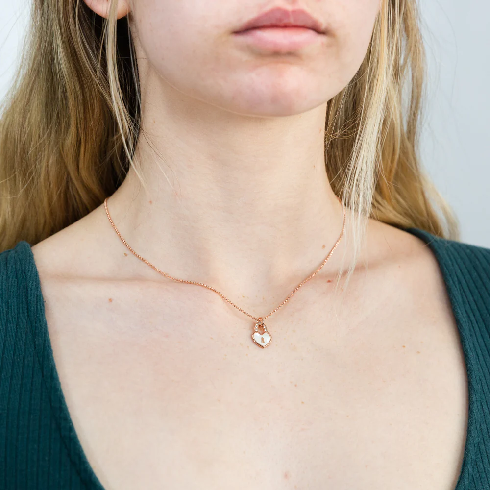 Rose Gold Plated Sterling Silver CZ On Lock On 45cm Chain - Image 2