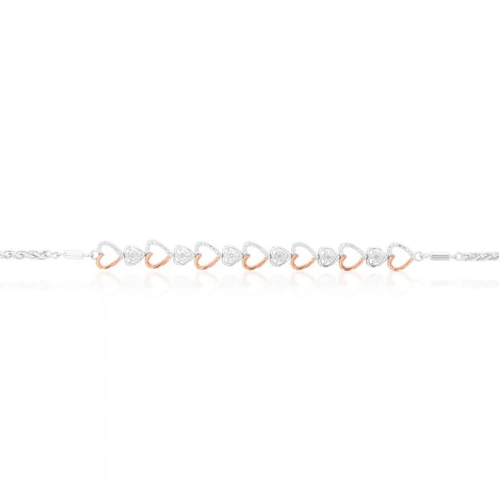 Rose Gold Plated Sterling Silver Diamond 17-20cm Adjustable length Heart bracelet - Image 2