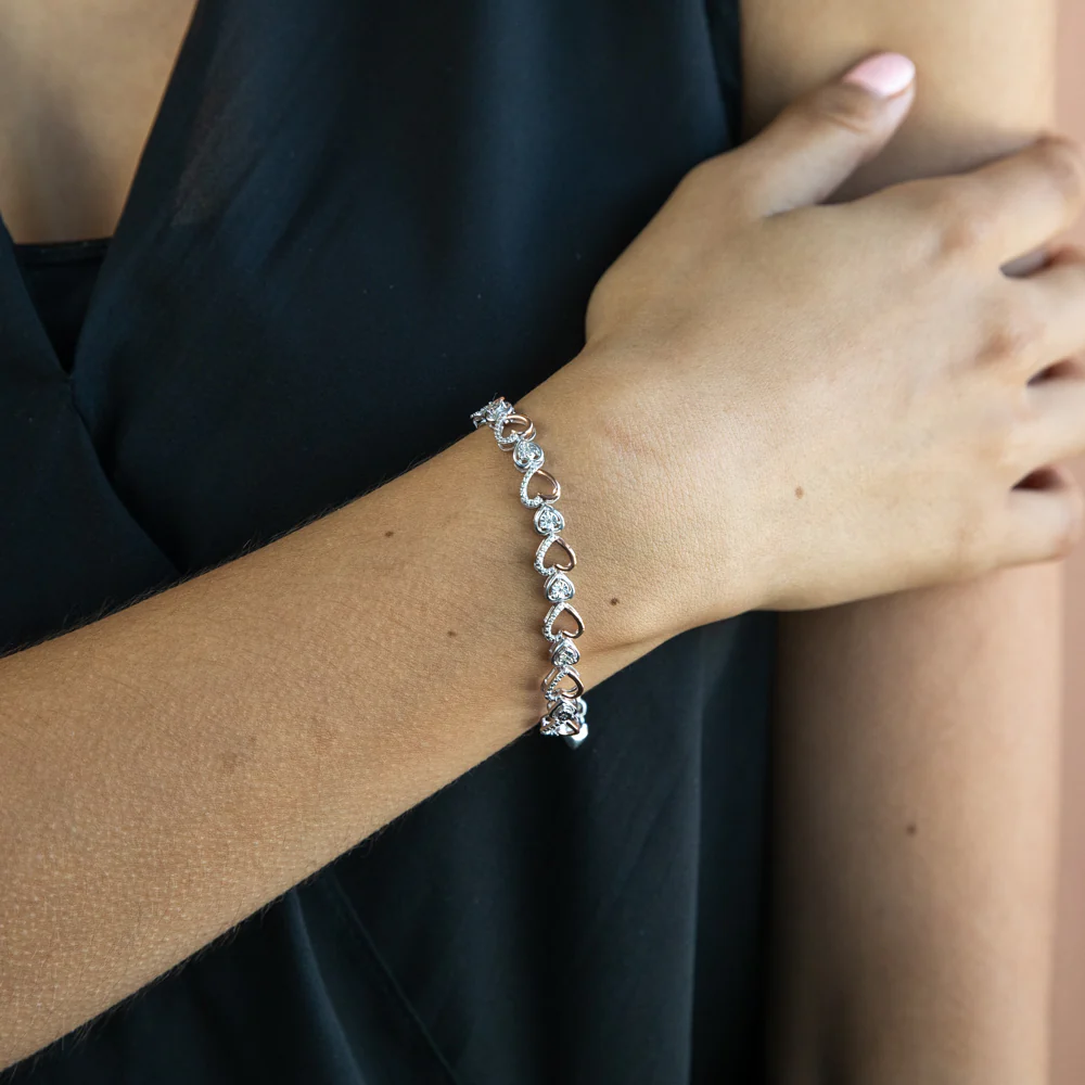 Rose Gold Plated Sterling Silver Diamond 17-20cm Adjustable length Heart bracelet - Image 3