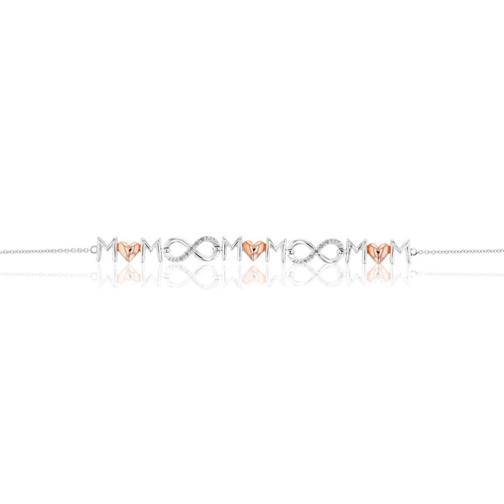 Rose Gold Plated Sterling Silver Diamond Mum Infinity Heart Bracelet 16-20cm - Image 2