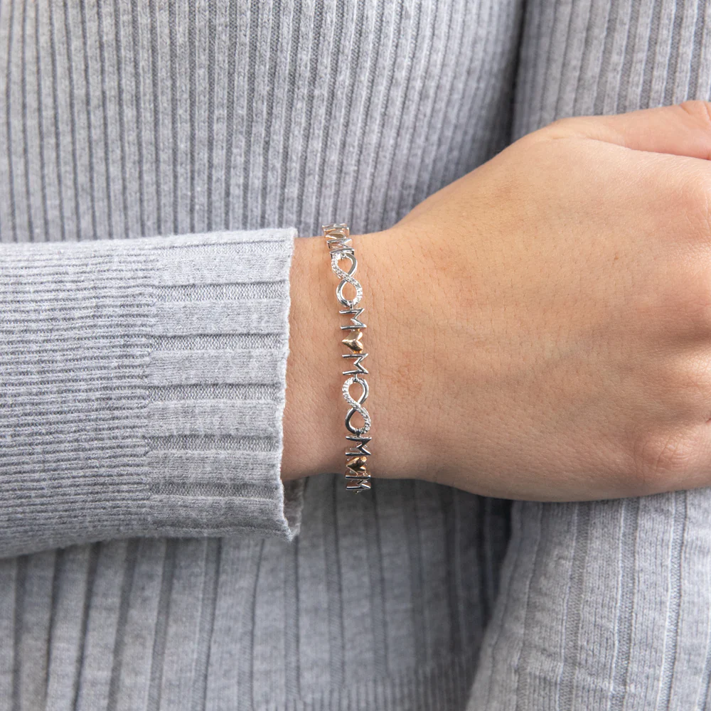 Rose Gold Plated Sterling Silver Diamond Mum Infinity Heart Bracelet 16-20cm - Image 3