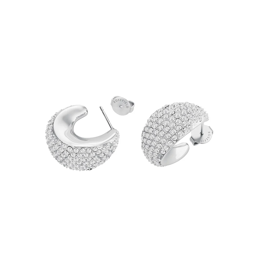 Rosefield Pavé Half Moon Silver Hoops - Image 2