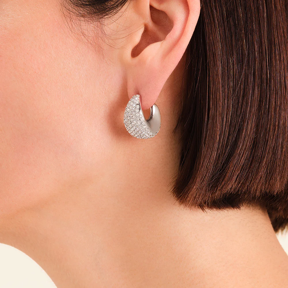 Rosefield Pavé Half Moon Silver Hoops - Image 3