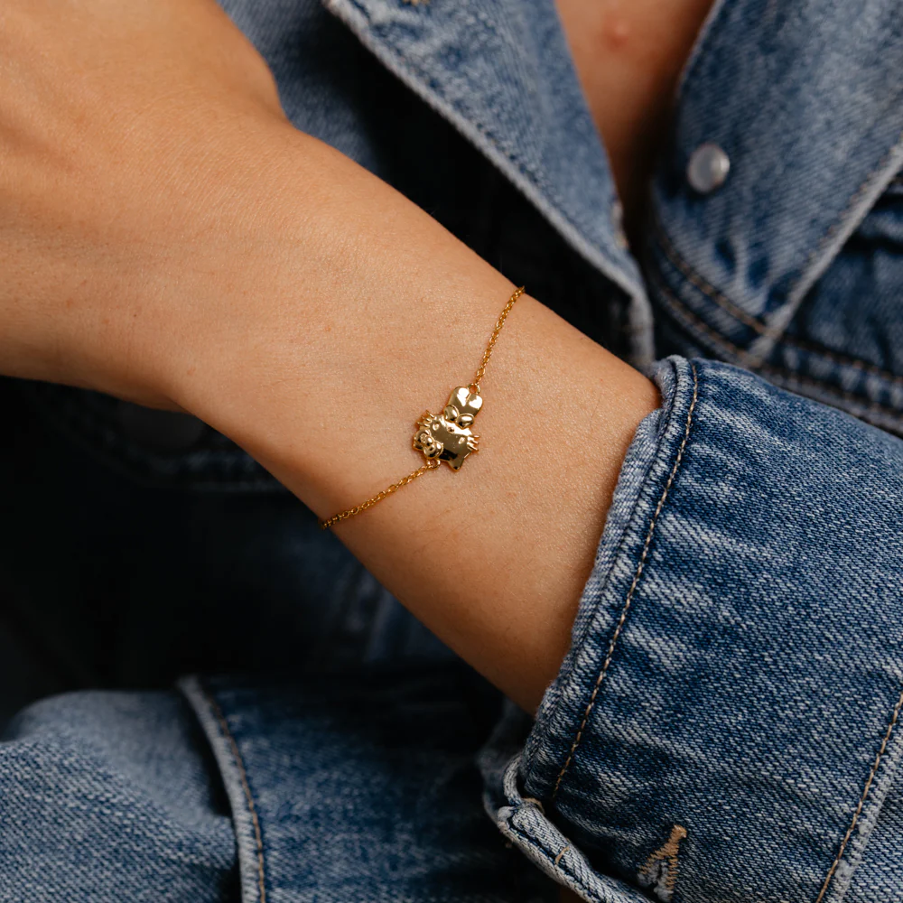 Sanrio Hello Kitty Body Yellow Gold Plated Sterling Silver Bracelet - Image 2