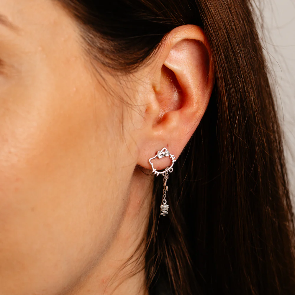 Sanrio Hello Kitty Outline Sterling Silver Stud Earrings - Image 2
