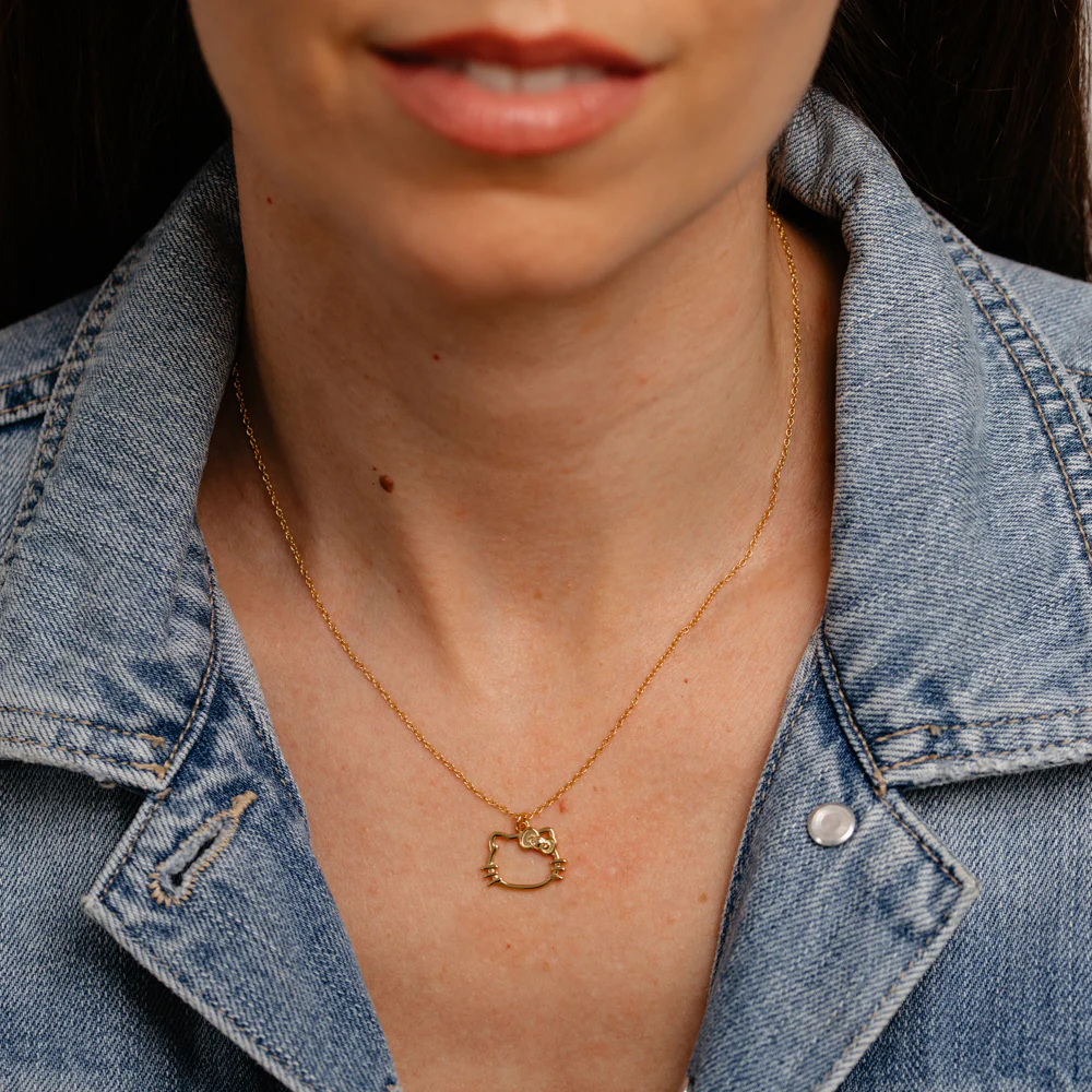 Sanrio Hello Kitty Outline Yellow Gold Plated Sterling Silver Necklace - Image 2