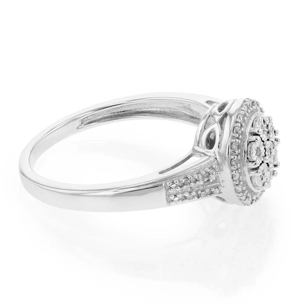 Silver 0.10 Carat Diamond Cluster Ring - Image 2
