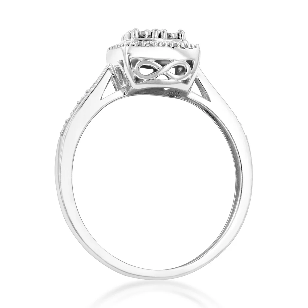 Silver 0.10 Carat Diamond Cushion Cluster Ring - Image 2