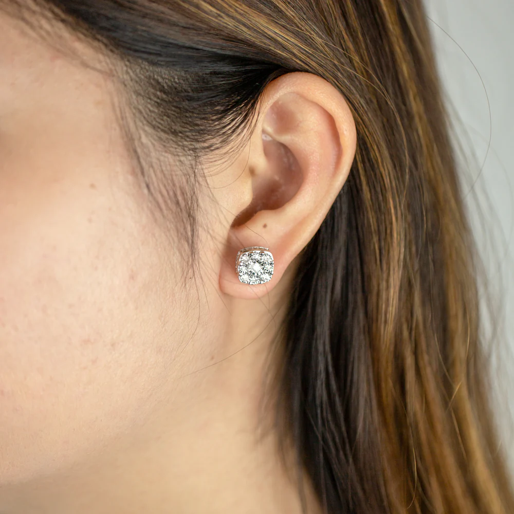 Silver 1/2 Carat Stud Diamond Earrings with 18 Diamonds 10mmx10mm - Image 2