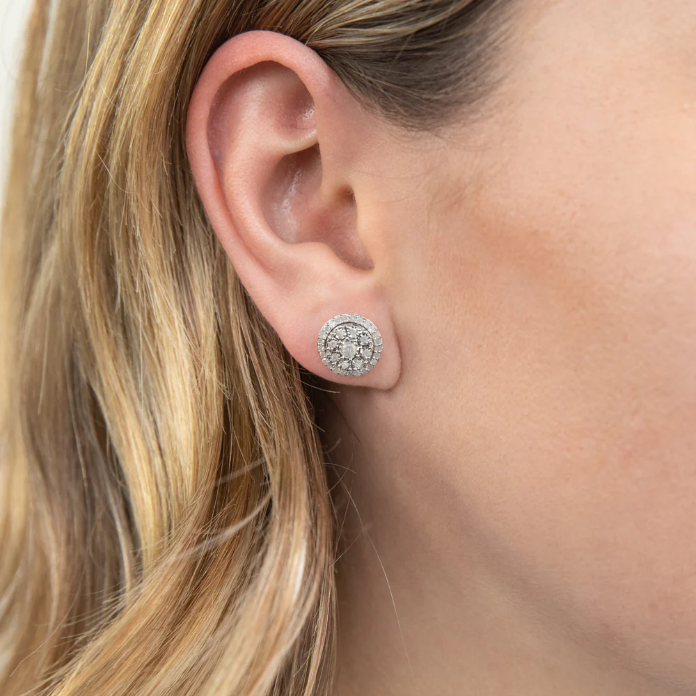 Silver 1/2 Carat Stud Diamond Earrings with 68 Brilliant Diamonds - Image 3