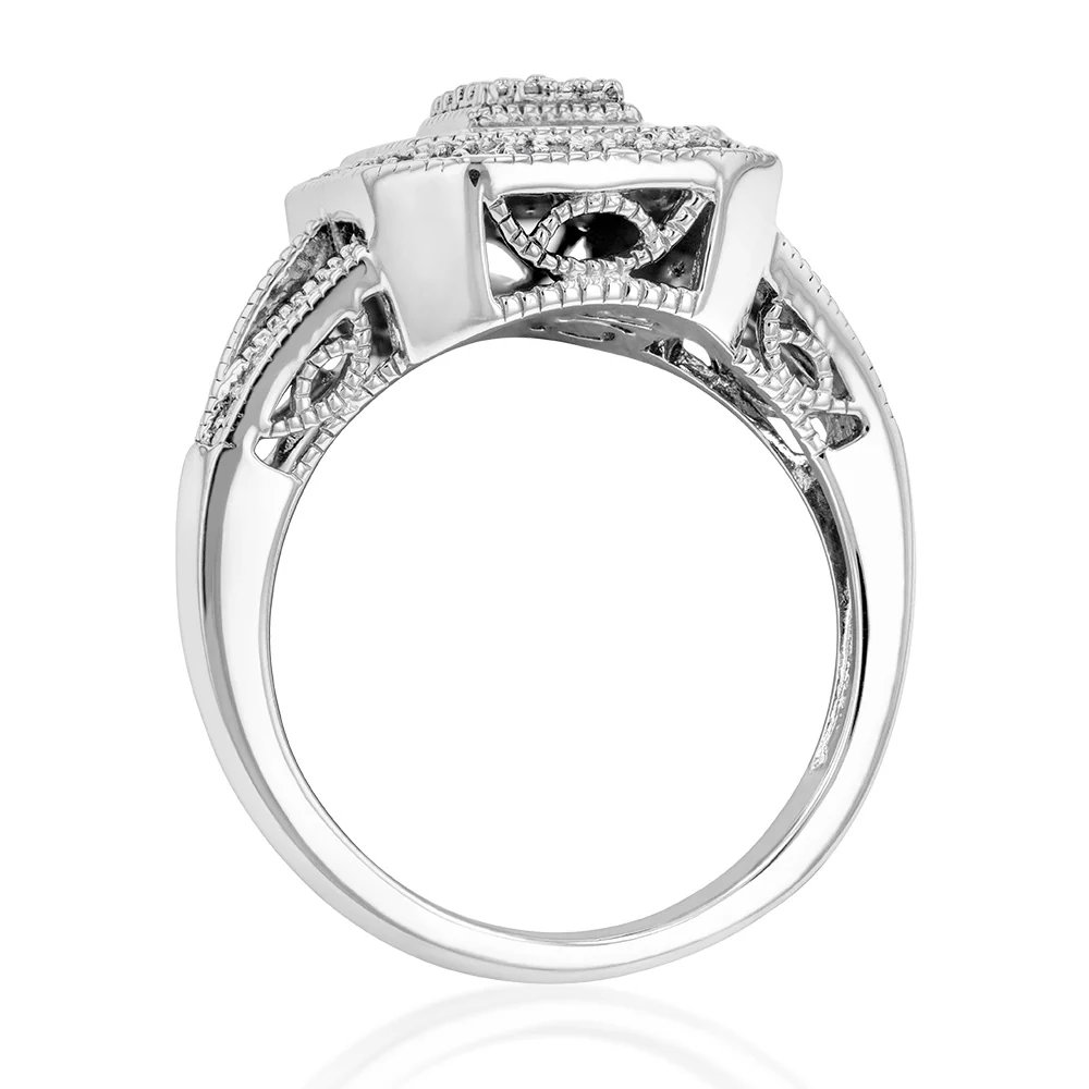 Silver 1/3 Carat Diamond Cushion Cluster Ring - Image 2