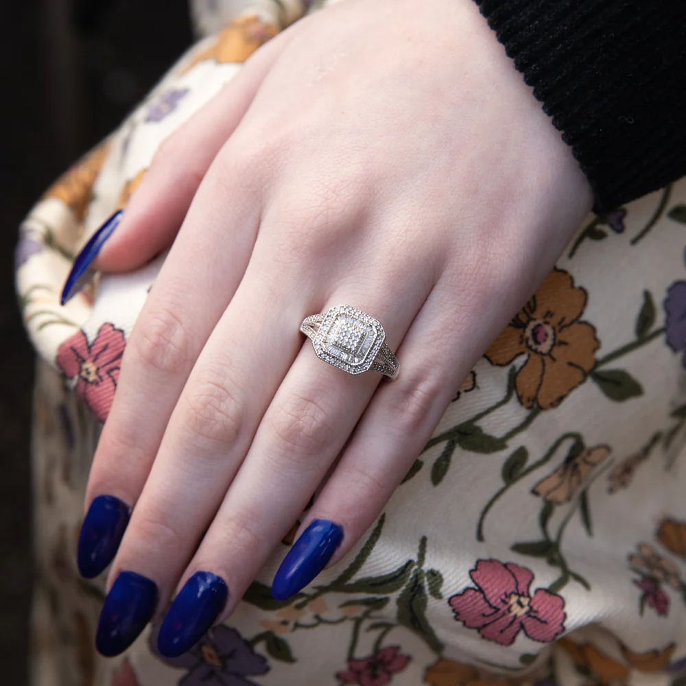 Silver 1/3 Carat Diamond Cushion Cluster Ring - Image 3