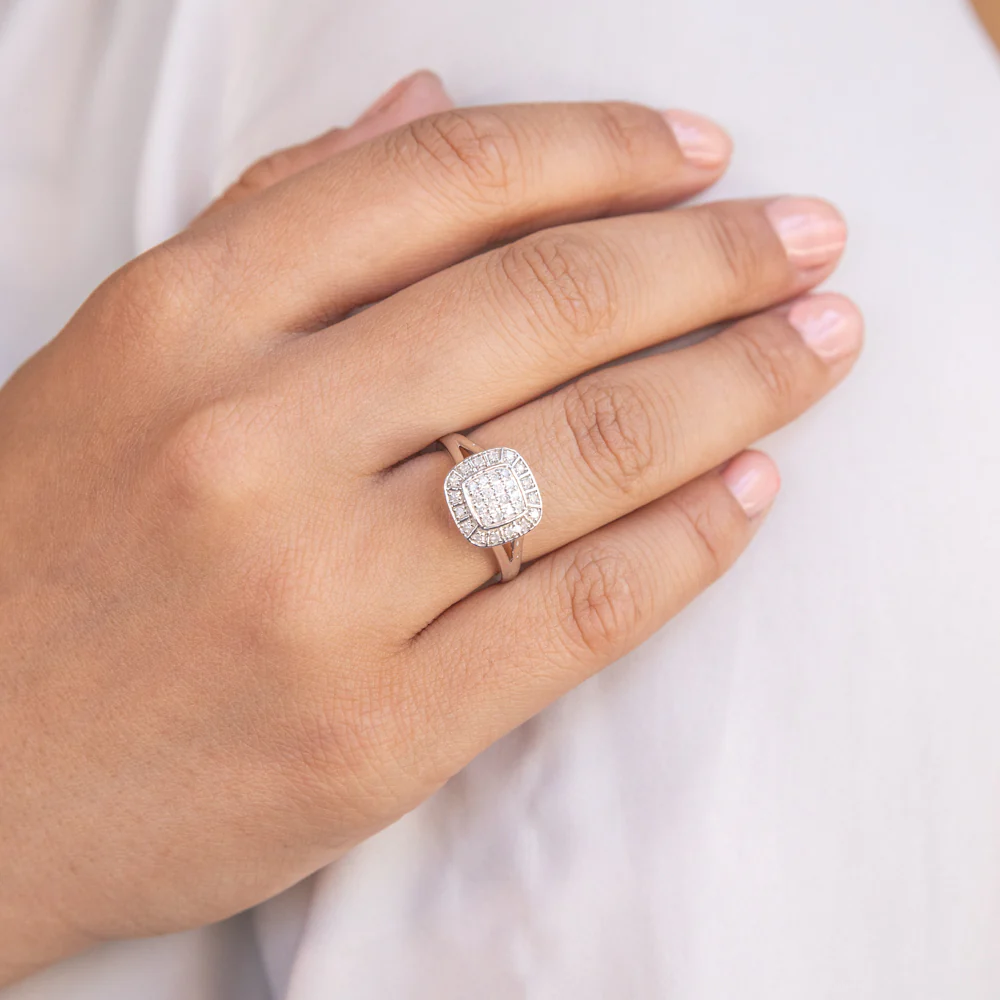 Silver 1/4 Carat Cluster Dress Ring with 32 Brilliant Diamonds - Image 2