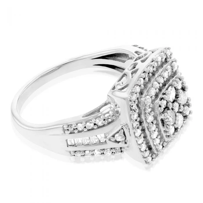 Silver 1 Carat Diamond Cluster Dress Ring - Image 2