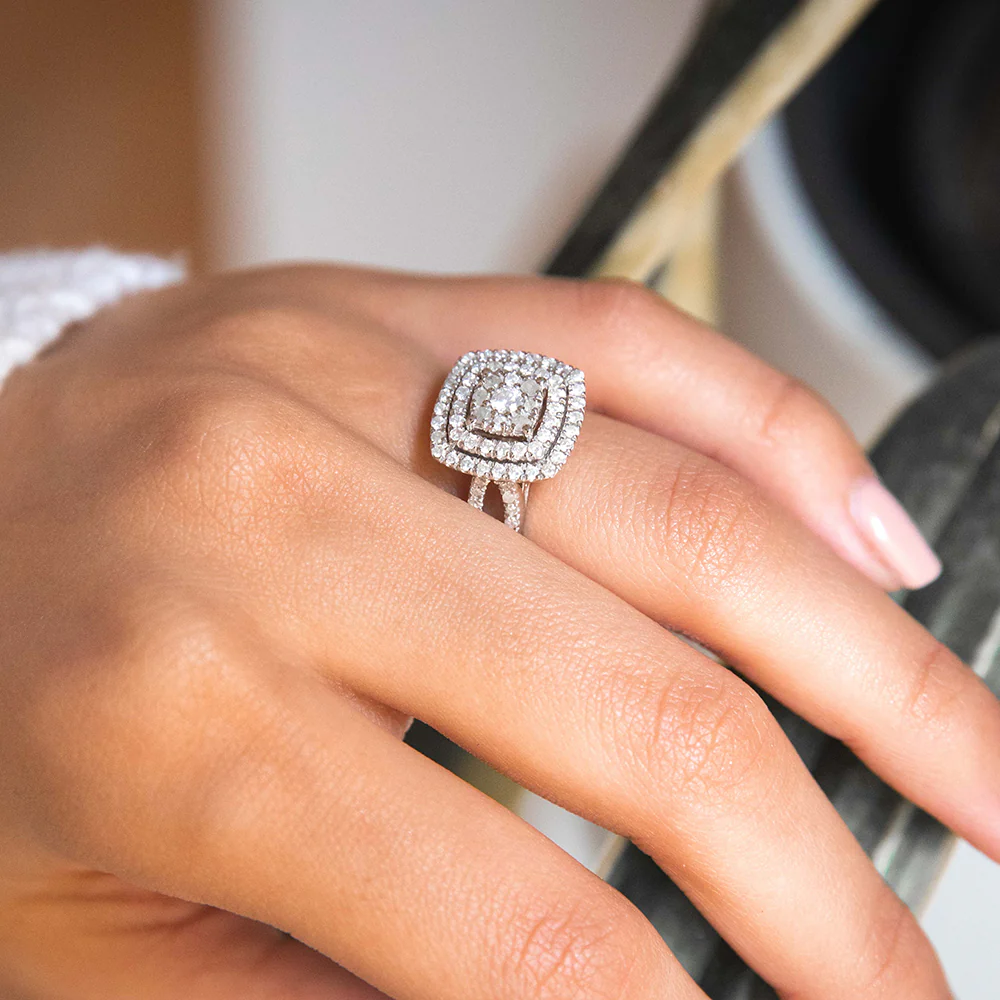 Silver 1 Carat Diamond Cluster  Ring - Image 3