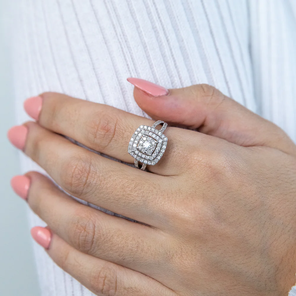 Silver 1 Carat Diamond Cluster  Ring - Image 4