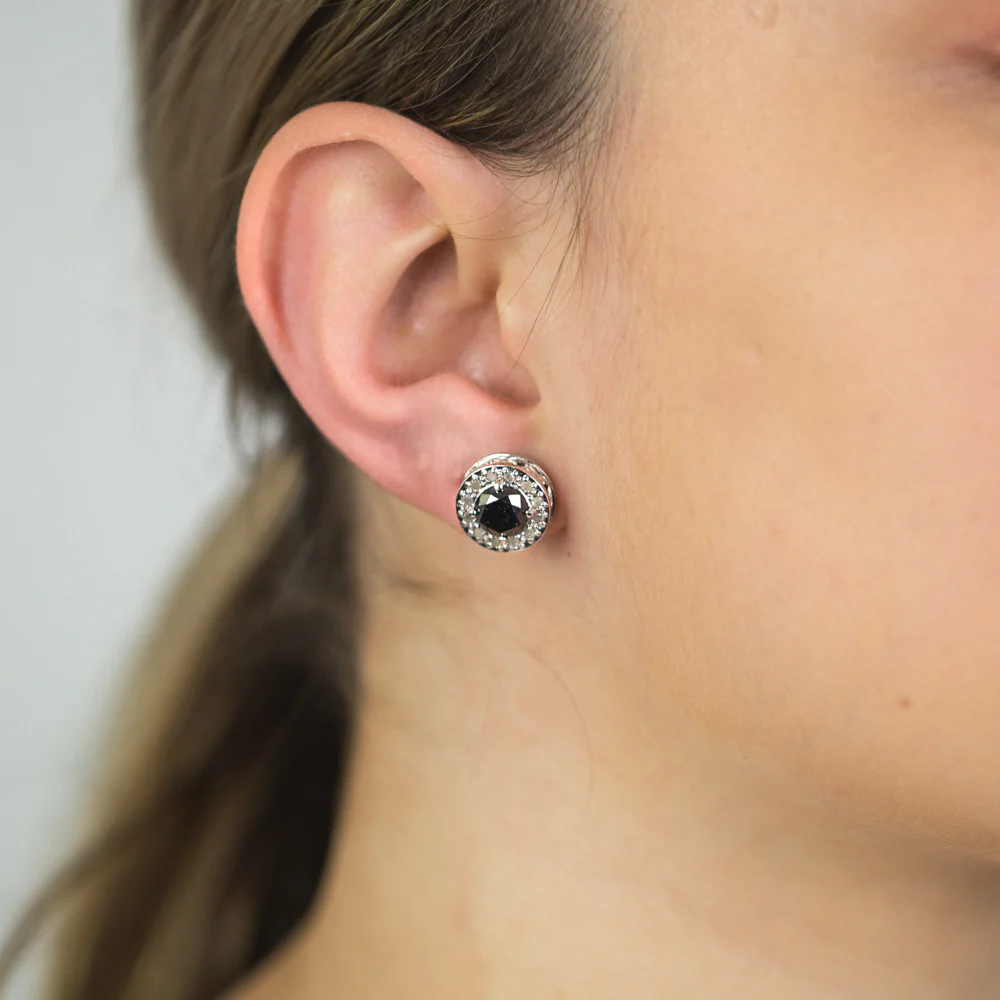 Silver 3 Carat Black Diamond Stud Earrings - Image 2