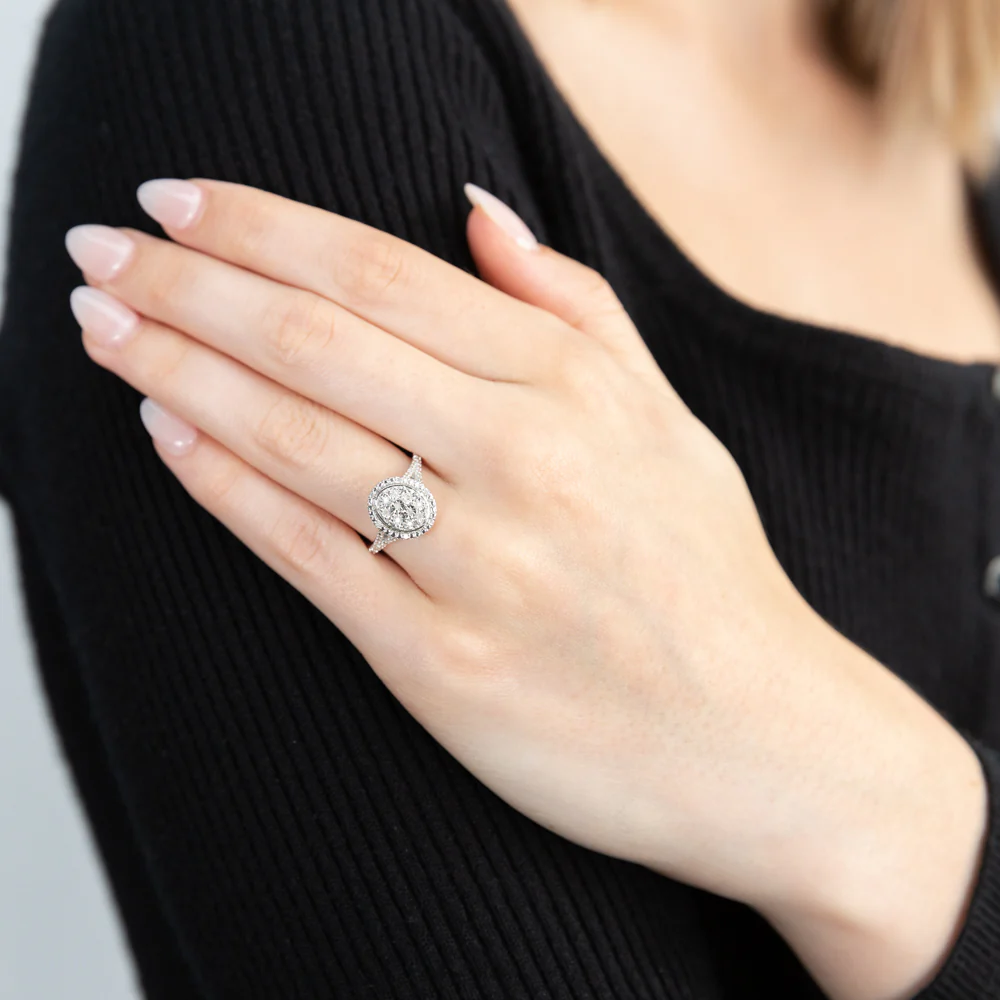 Silver Diamond Oval Cluster Ring with 20 Diamonds - Image 2