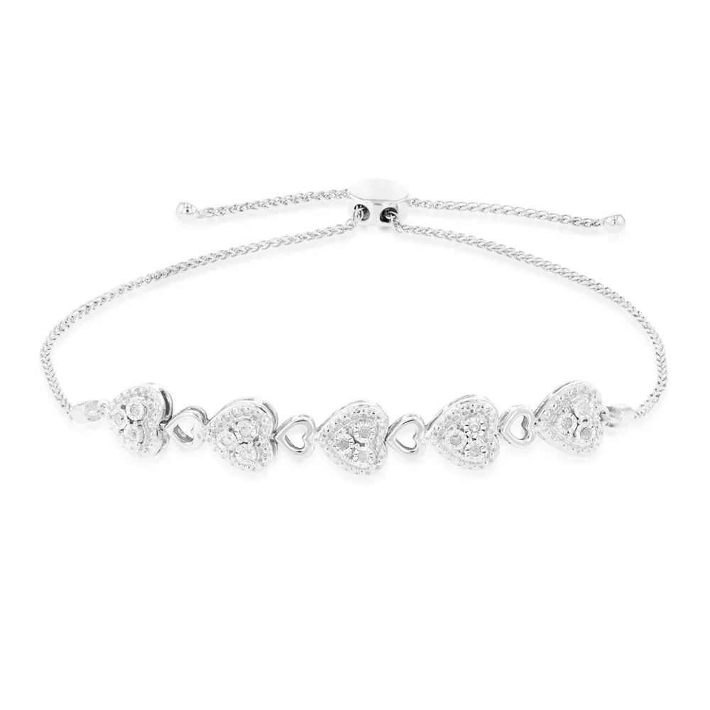 Silver Heart Bracelet with 15 Diamonds - Image 2