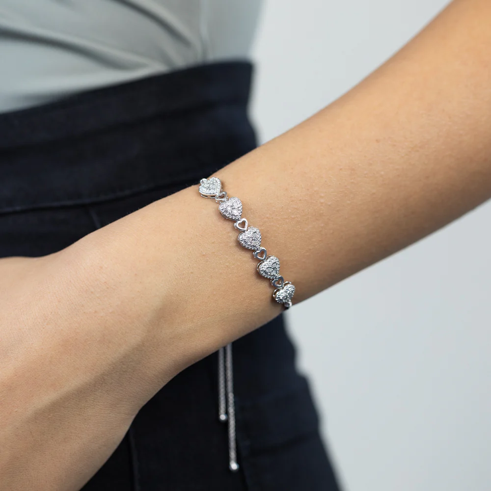 Silver Heart Bracelet with 15 Diamonds - Image 3