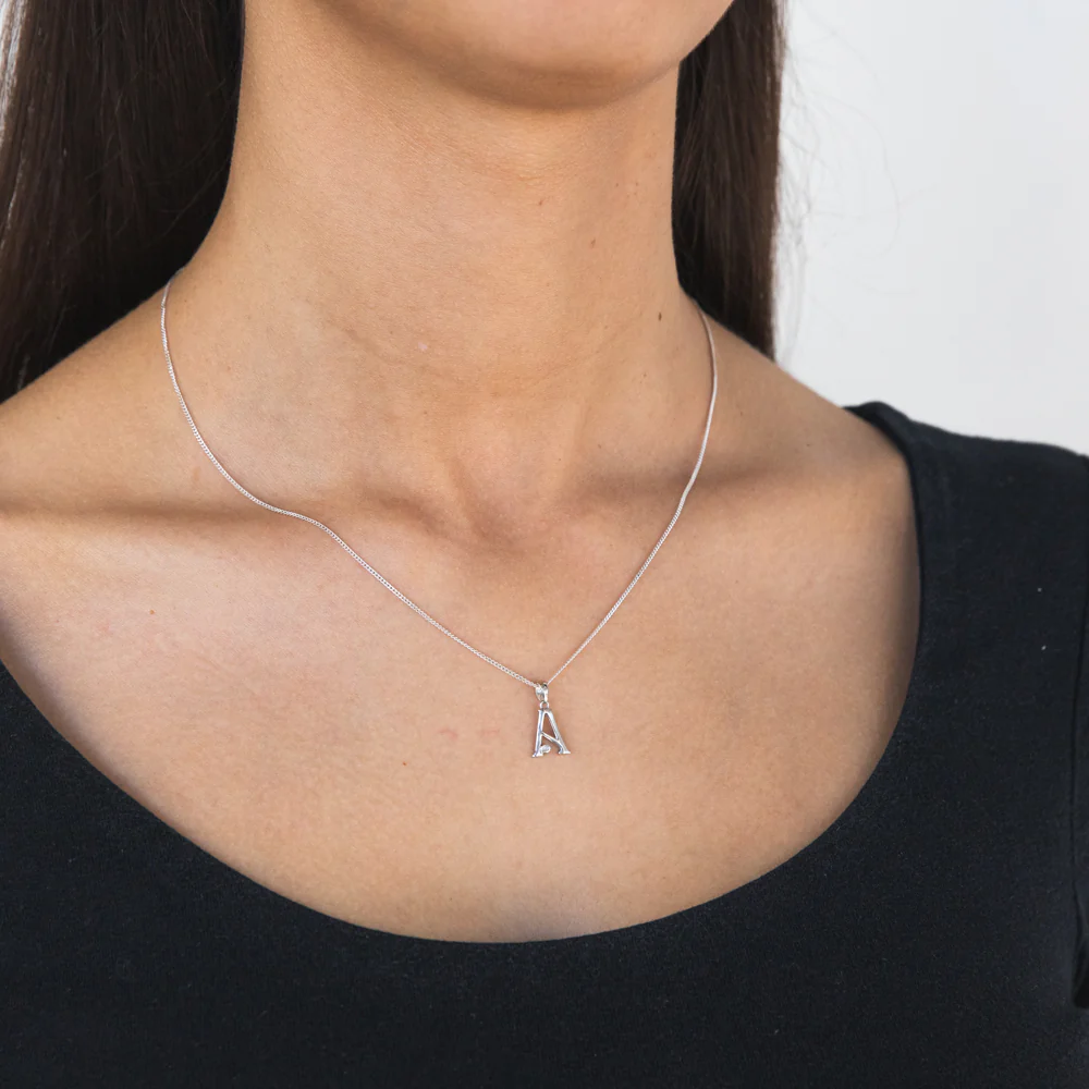 Silver Pendant Initial A set with diamond - Image 2